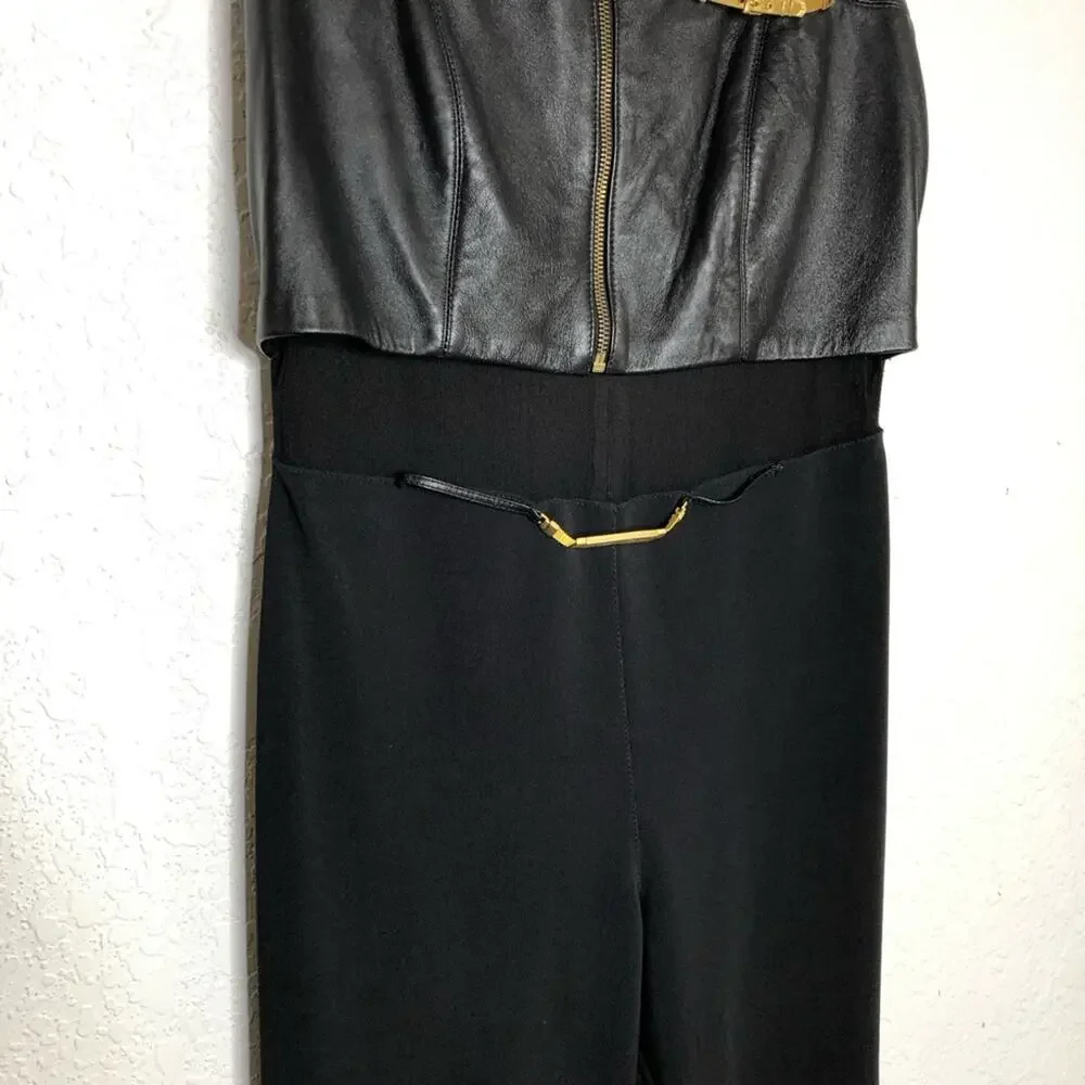 Andrea Isabella vintage black gold leather mesh sleeveless jumpsuit size Large